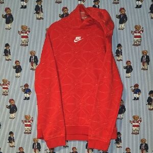 Nike Center Swoosh Check All Over Print Sweatshirt Hoodie Red Kids Large